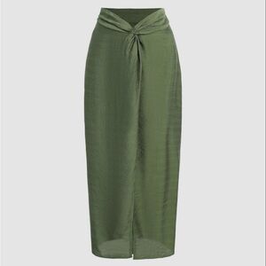 Cider green midi wrap skirt with front slit